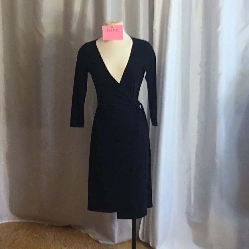 Classic black wrap style dress w/ long sleeves in size small by LILY
